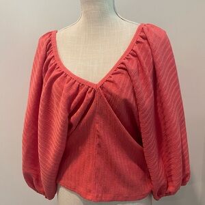 Zara Coral Blouse with Puff Sleeves